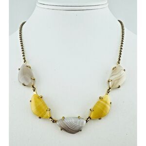 Lucky Brand Chunky Gold Tone  Stone Polished Prong Set Station Necklace Boho